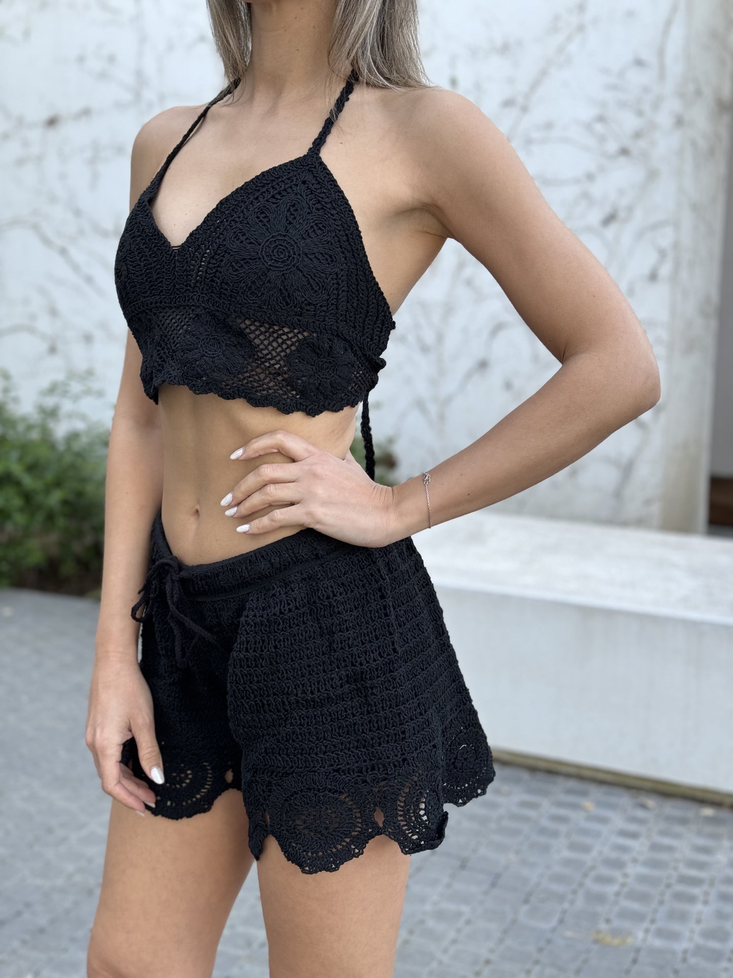 Top e short donna nero