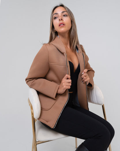 Felpa donna beige con cappuccio made in Italy