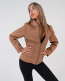 Felpa donna beige con cappuccio made in Italy