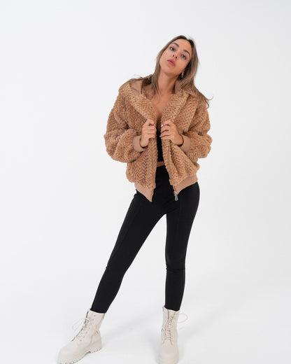 Felpa giacca camel donna con cappuccio made in Italy