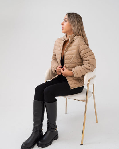 Giubbotto beige donna con cappuccio