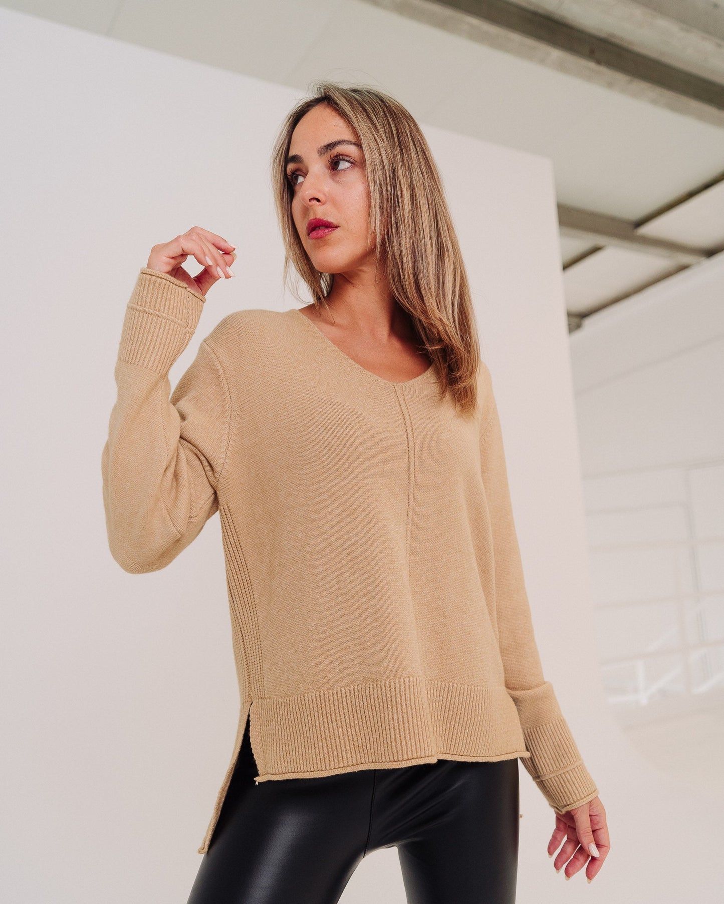 Maglione beige donna made in Italy