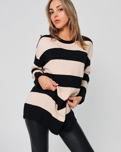 Maglione donna beige e nero