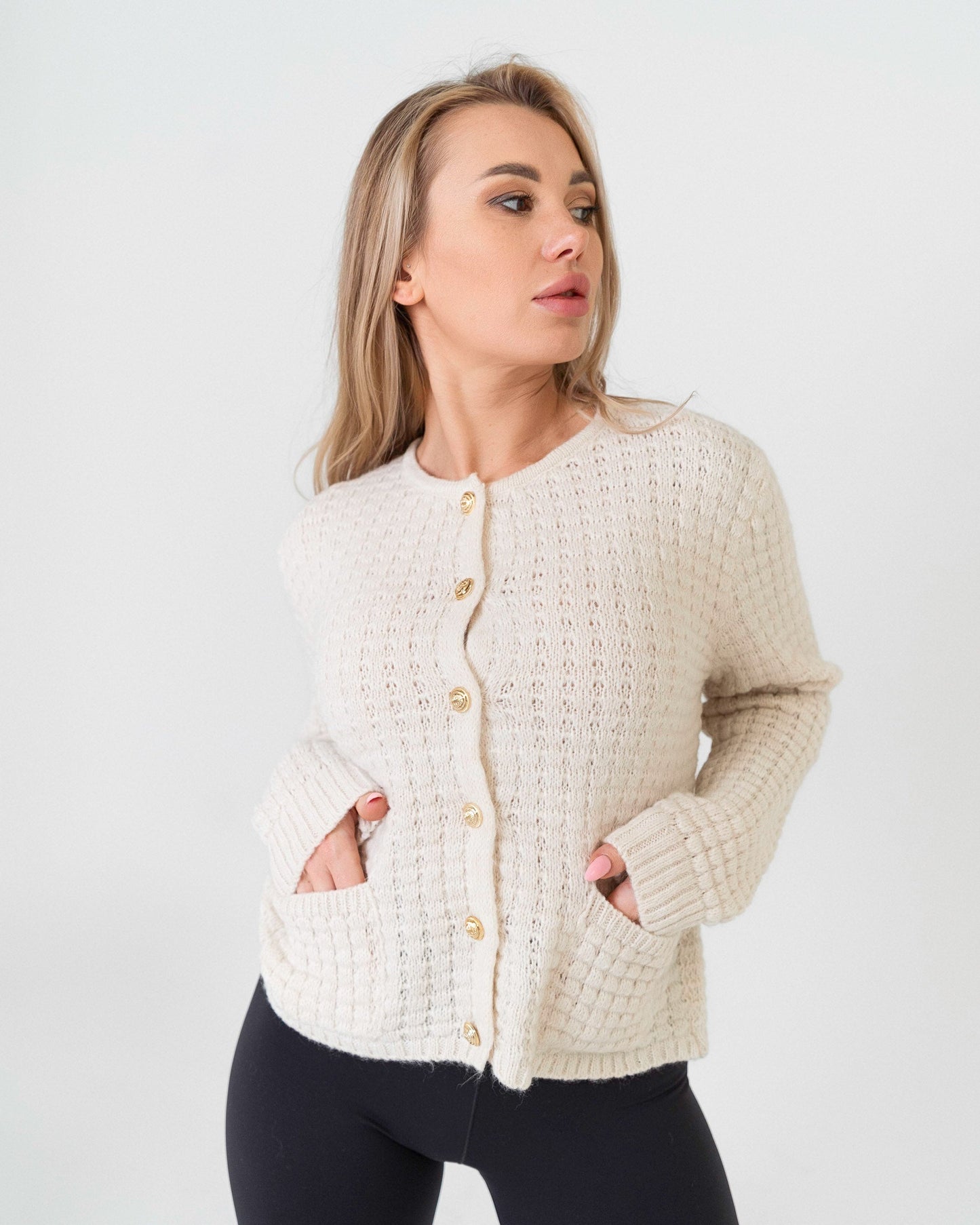 Maglione donna bianco con bottoni made in Italy