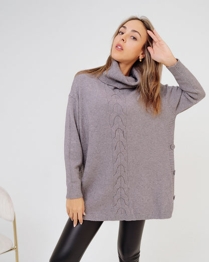 Maglione donna grigio collo alto made in Italy