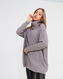 Maglione donna grigio collo alto made in Italy