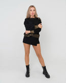 Maglione donna nero con dettagli oro made in Italy