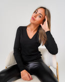 Maglione donna nero scollo a v