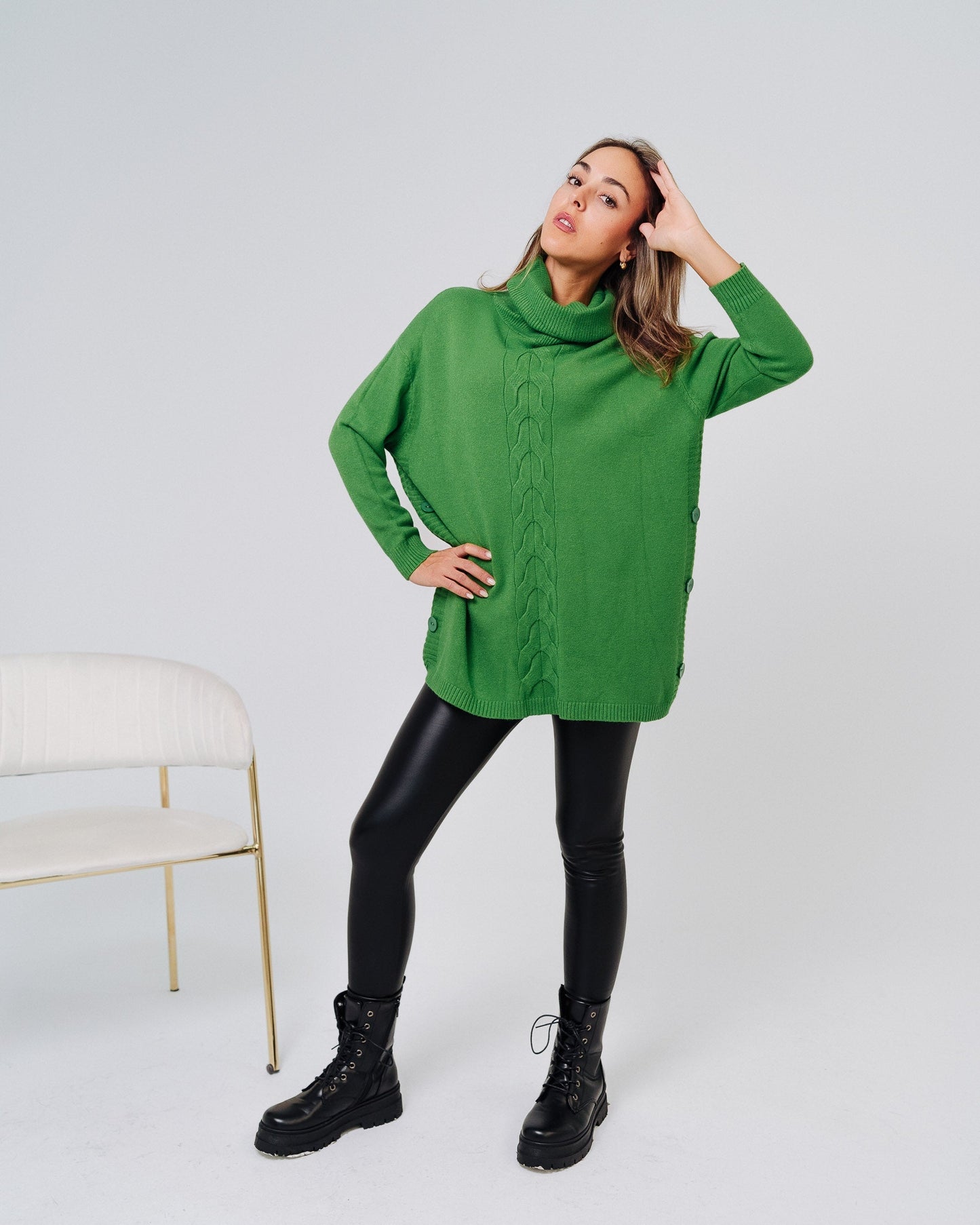 Maglione donna verde collo alto made in Italy