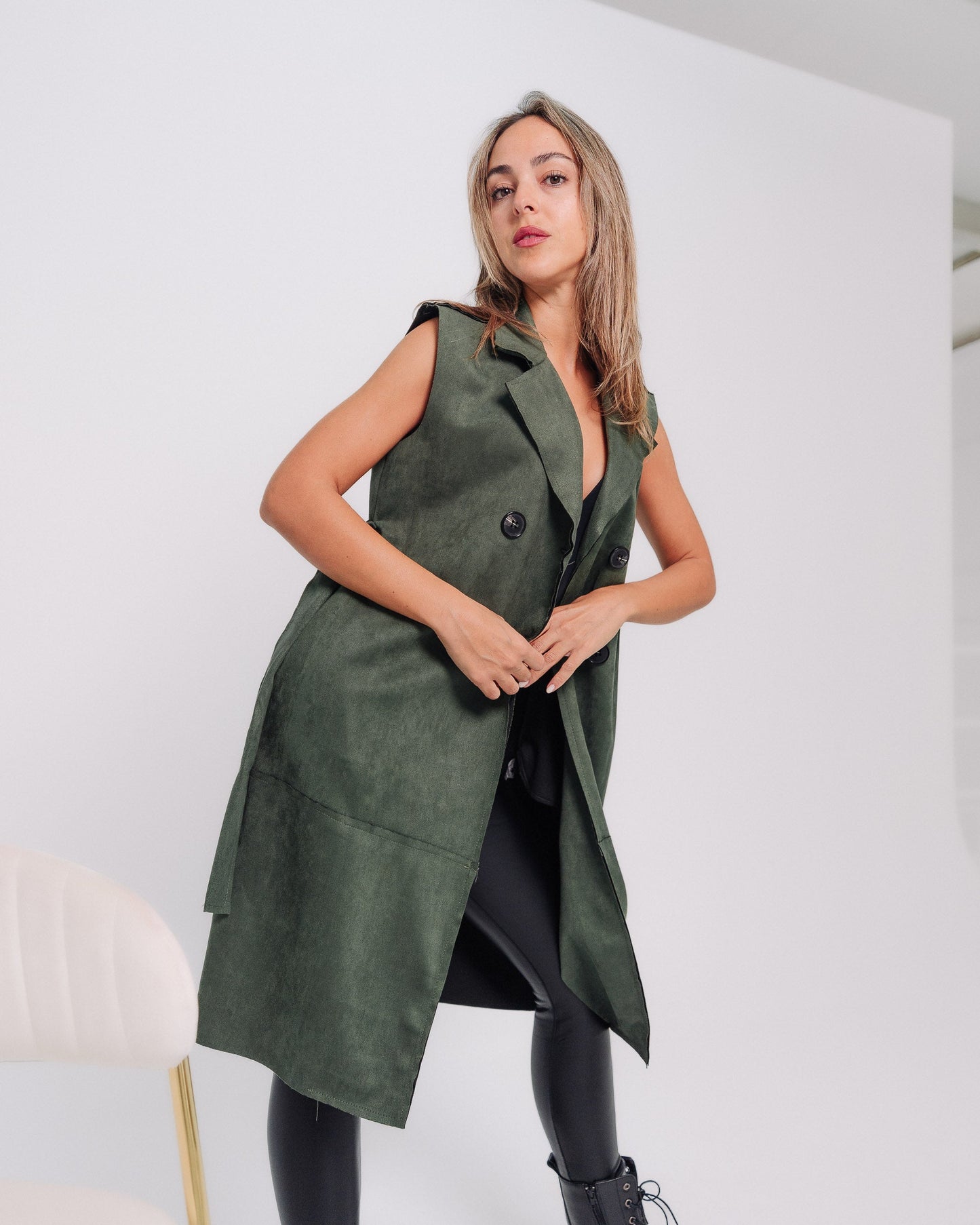 Trench smanicato con cintura soprabito donna made in Italy